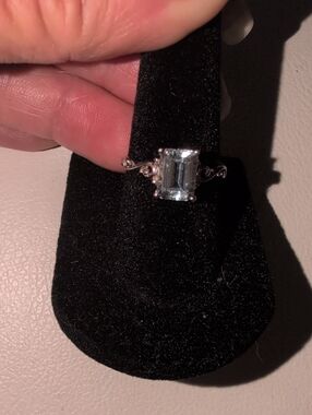 Silver Toned Filigree Ring with Light Blue Gemstone Size 6